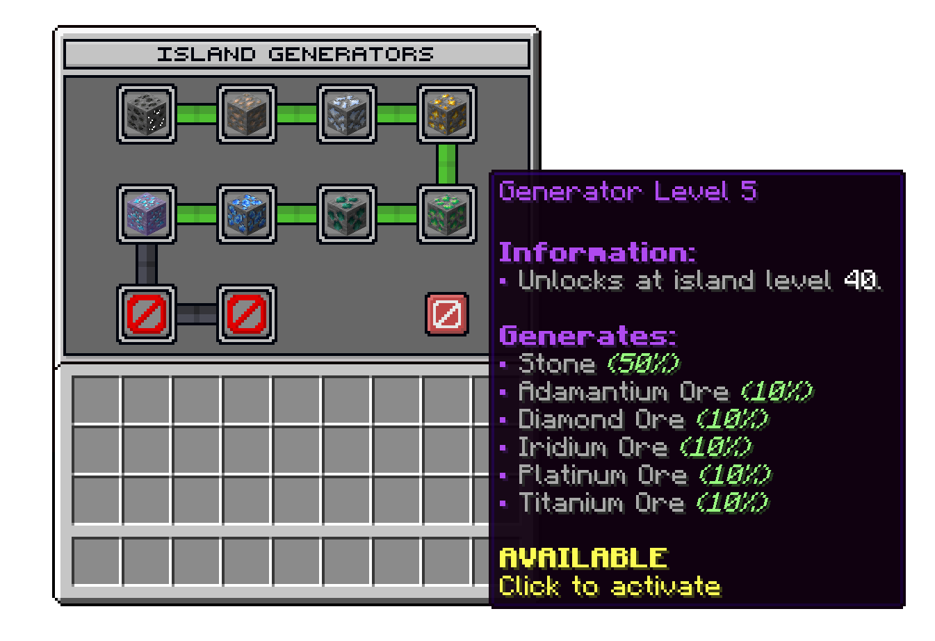 Island Generators Menu